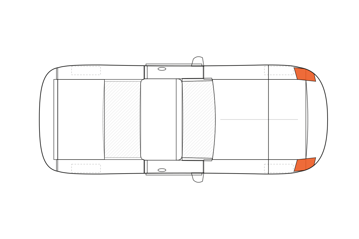 Headlights paint protection film coverage on a coupe / convertible, top view