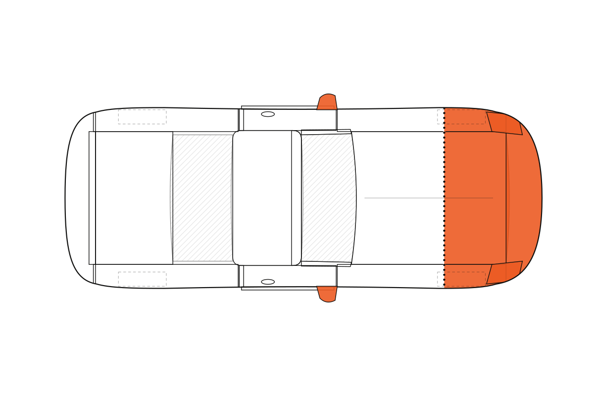 Partial Front paint protection film coverage on a coupe / convertible, top view
