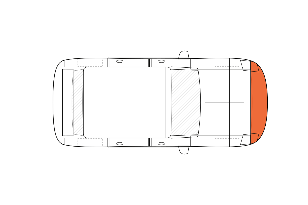 Front Bumper paint protection film coverage on a hatchback / wagon, top view