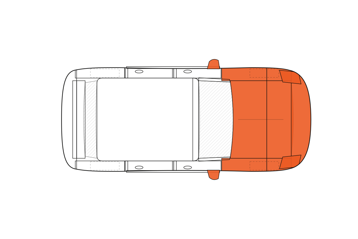Full Front paint protection film coverage on a hatchback / wagon, top view