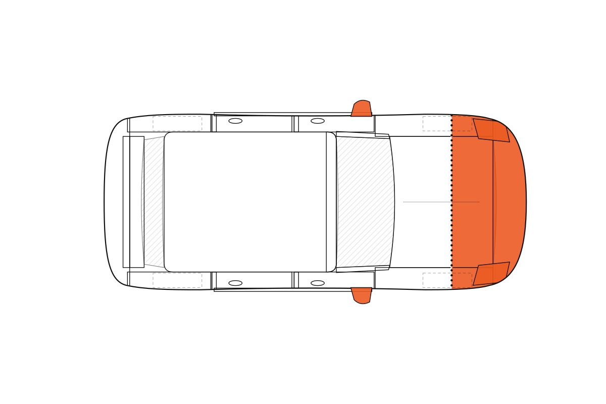 Partial Front paint protection film coverage on a hatchback / wagon, top view