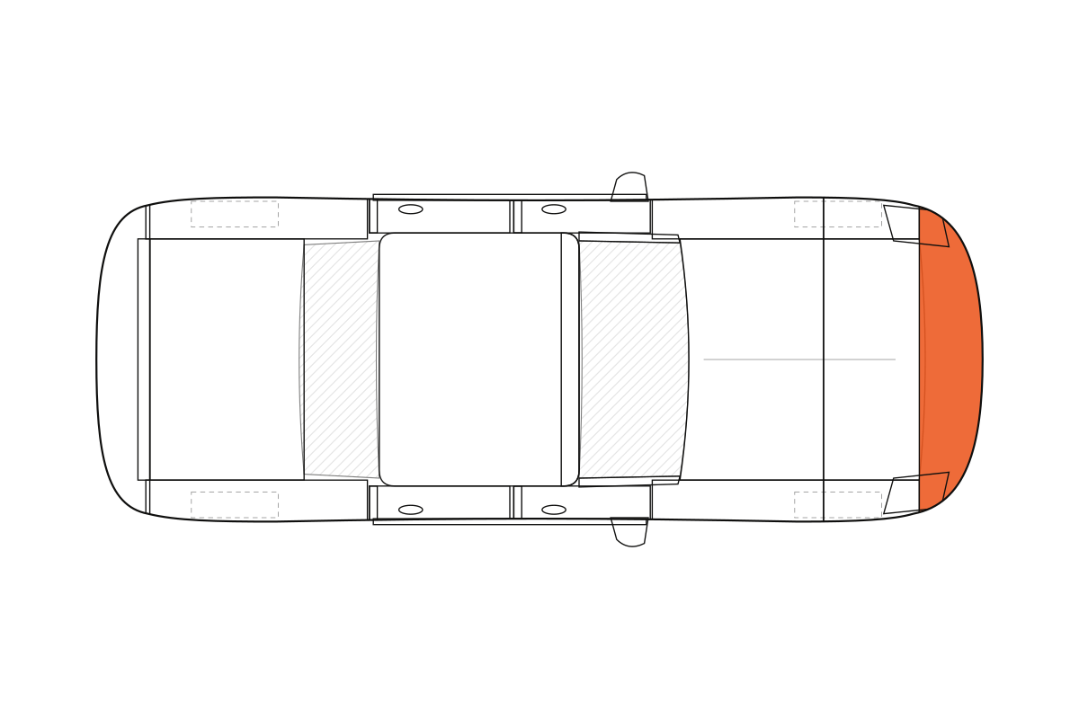 Front Bumper paint protection film coverage on a sedan, top view