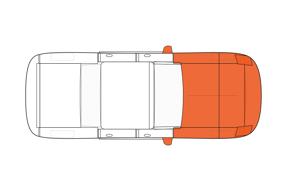 Full Front paint protection film coverage on a sedan, top view