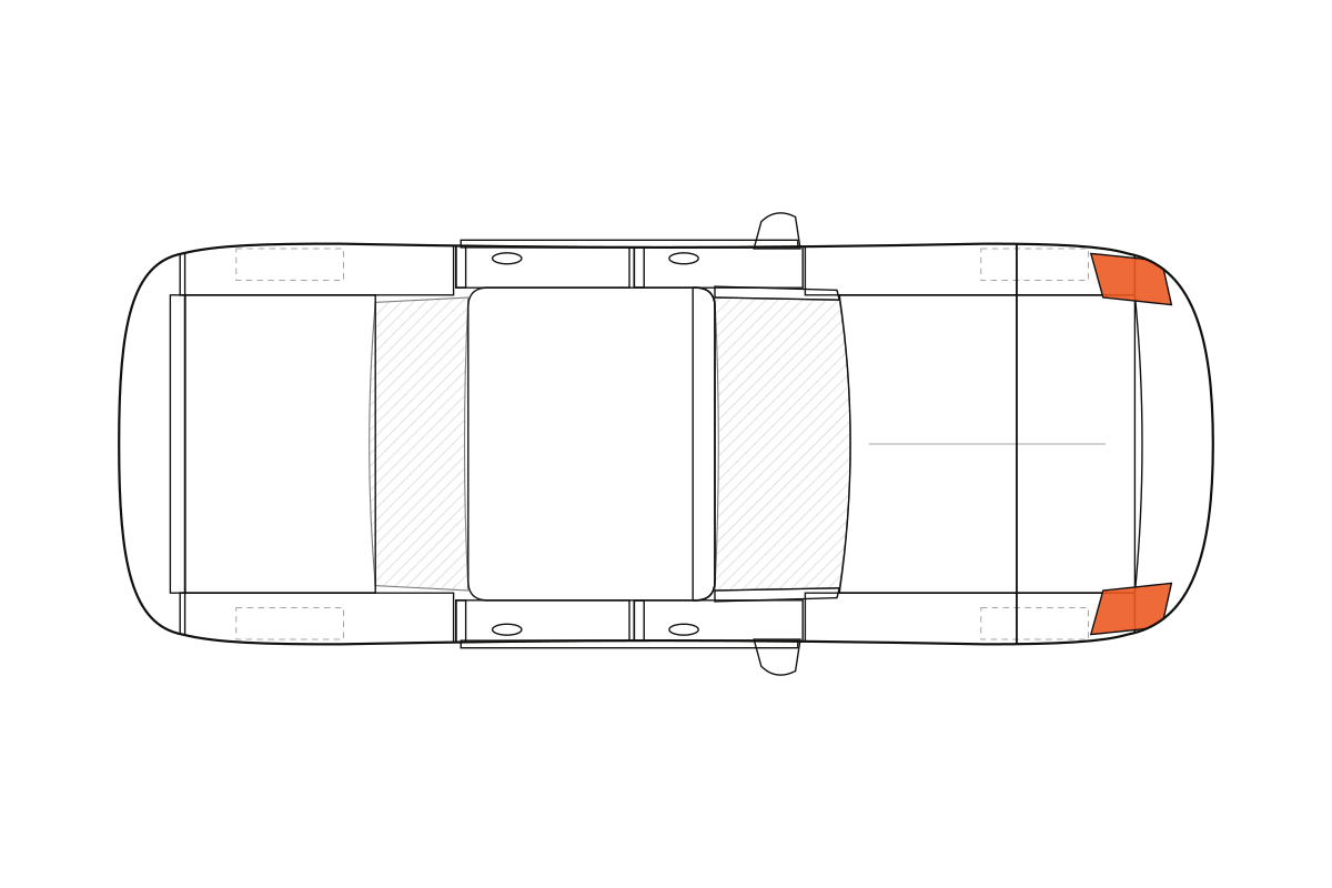 Headlights paint protection film coverage on a sedan, top view