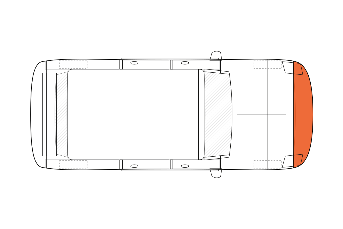 Front Bumper paint protection film coverage on a suv / crossover, top view