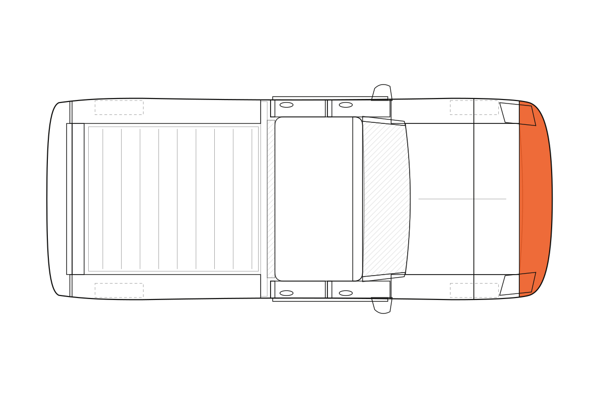 Front Bumper paint protection film coverage on a pickup truck, top view