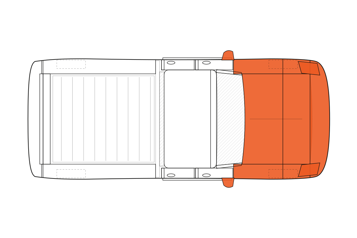 Full Front paint protection film coverage on a pickup truck, top view