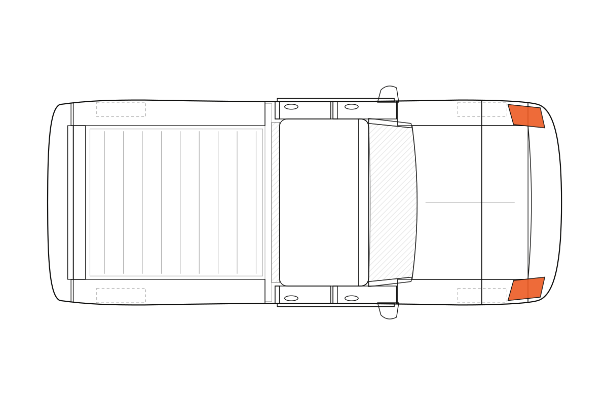 Headlights paint protection film coverage on a pickup truck, top view