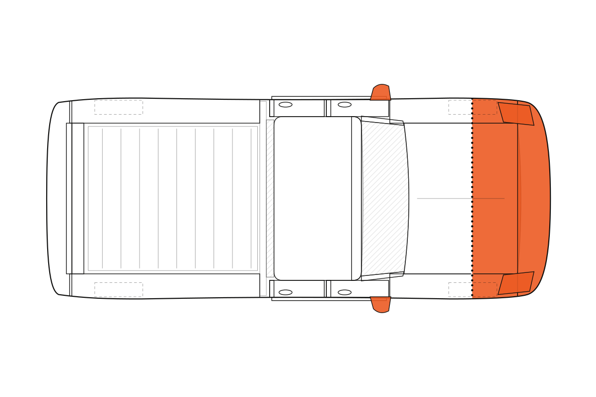 Partial Front paint protection film coverage on a pickup truck, top view