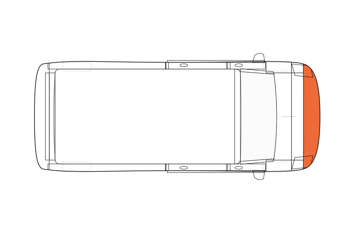 Front Bumper paint protection film coverage on a van, top view