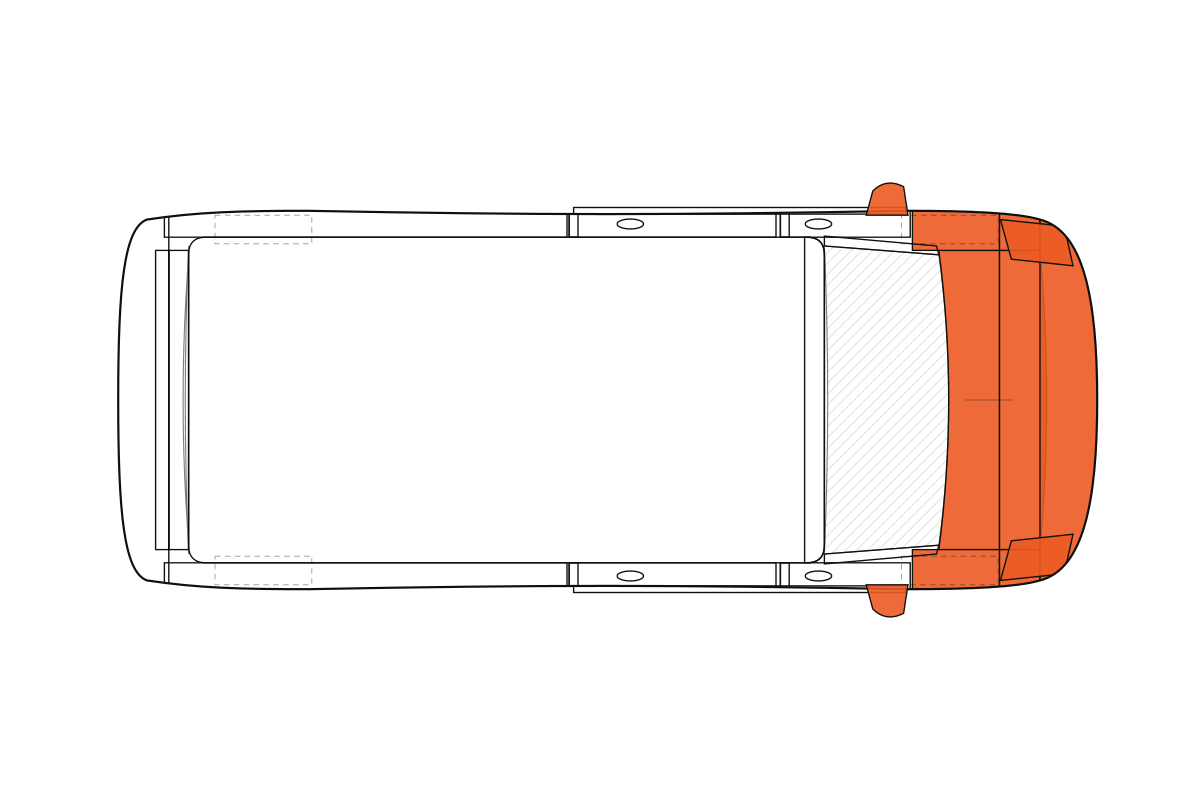 Full Front paint protection film coverage on a van, top view