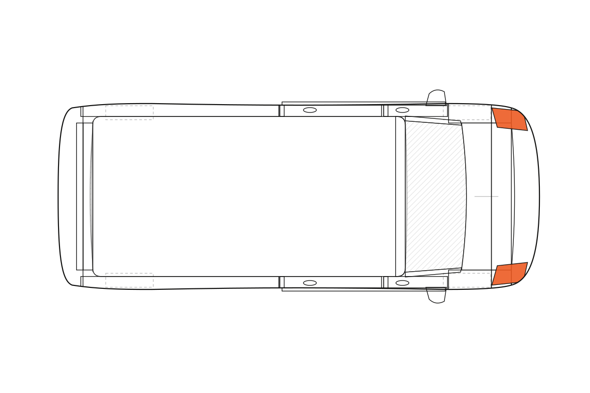Headlights paint protection film coverage on a van, top view