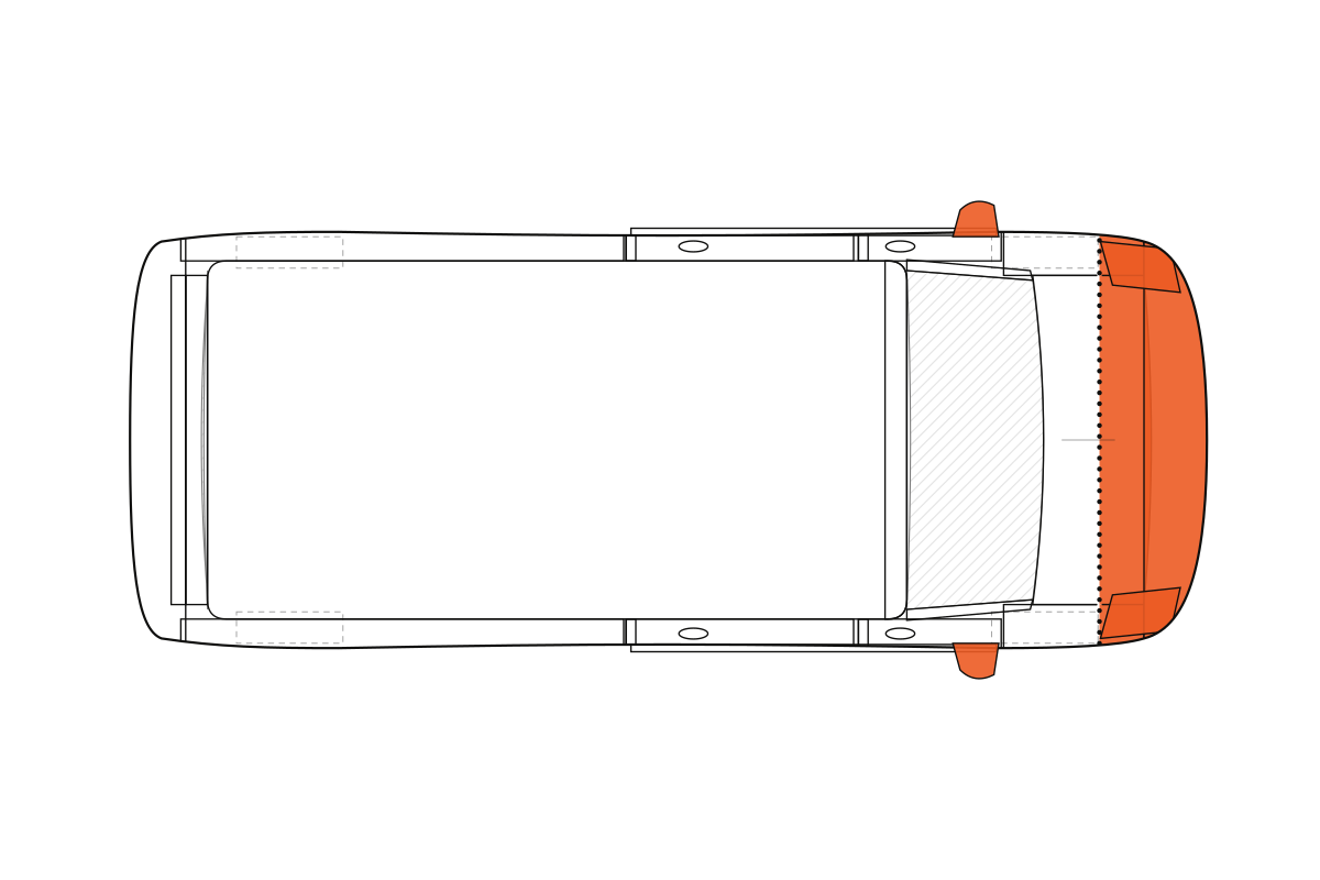 Partial Front paint protection film coverage on a van, top view